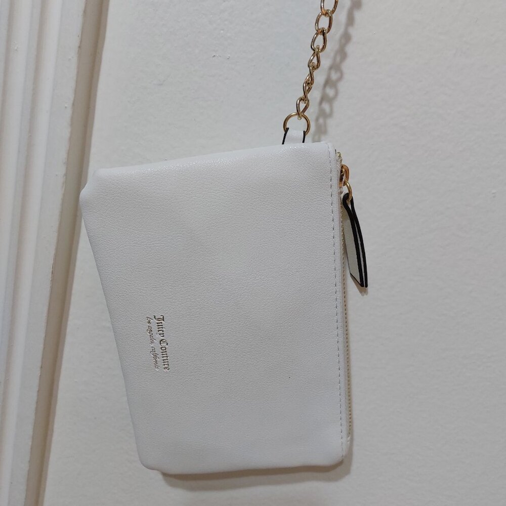 Great Size Juicy Couture Longer Clip On Chain Wallet Wristlet Bag WHITE Gold